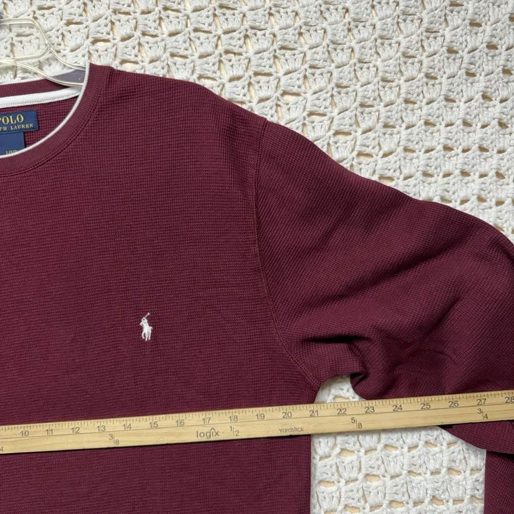 Polo Ralph Lauren Shirt Men Sz L Burgundy Heather Thermal Waffle Knit 100%Cotton